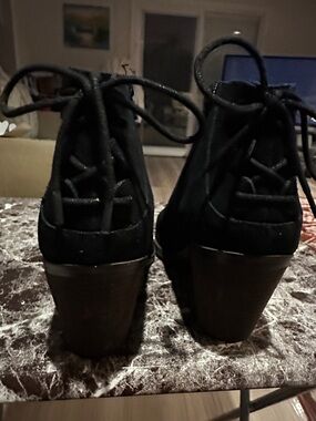 Lucky Brand Black Lace-Up Block Heel Boots